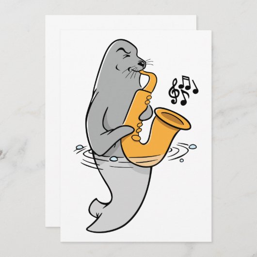 Zegel die de saxofone afspeelt kaart (Voorkant / Achterkant)