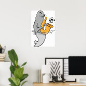 Zegel die de saxofone afspeelt poster (Thuiskantoor)