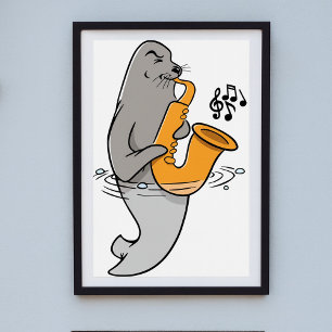 Zegel die de saxofone afspeelt poster