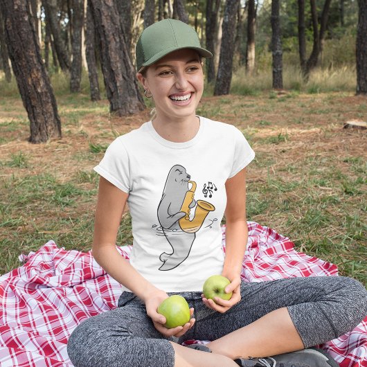 Zegel die de saxofone afspeelt t-shirt