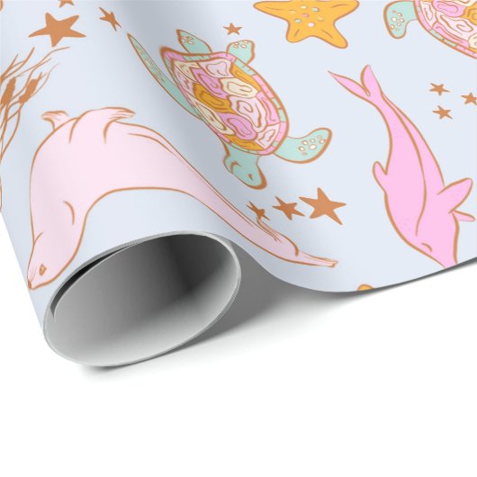 Zegel Dolfijn Kwal Schildpad Zeester Pastel Cadeaupapier (Rol Hoek)