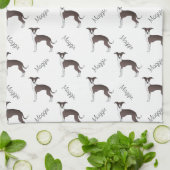 Zegel en wit Italiaans grijnheuvelpatroon en naam Theedoek (Gevouwen)