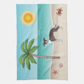 Zegel en witte ijzige hond op het strand van de tr theedoek (Verticaal)