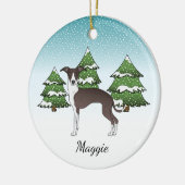 Zegel en witte Italiaanse dolfijnen in het winterb Keramisch Ornament (Links)