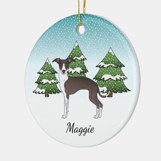 Zegel en witte Italiaanse dolfijnen in het winterb Keramisch Ornament (Links)