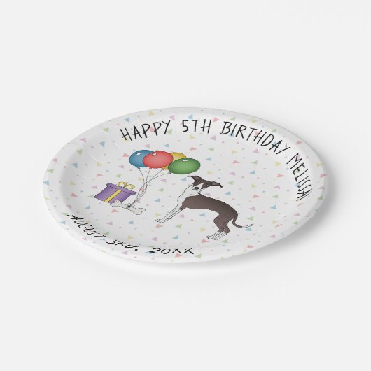 Zegel en witte Italiaanse grijnhond Birthday Papieren Bordje (Gekanteld)