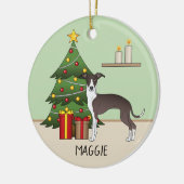 Zegel en witte Italiaanse grijnshond en kerstboom Keramisch Ornament (Links)