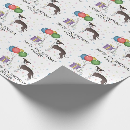 Zegel en witte Italiaanse grijnshond - Happy Birth Cadeaupapier (Hoek)