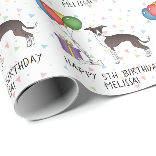 Zegel en witte Italiaanse grijnshond - Happy Birth Cadeaupapier (Rol Hoek)