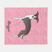 Zegel en witte Italiaanse grijnshond op roze harte Fleece Deken (Voorkant (Horizontaal))