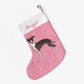 Zegel en witte Italiaanse grijnshond op roze harte Kleine Kerstsok (Achterkant (Hangend))