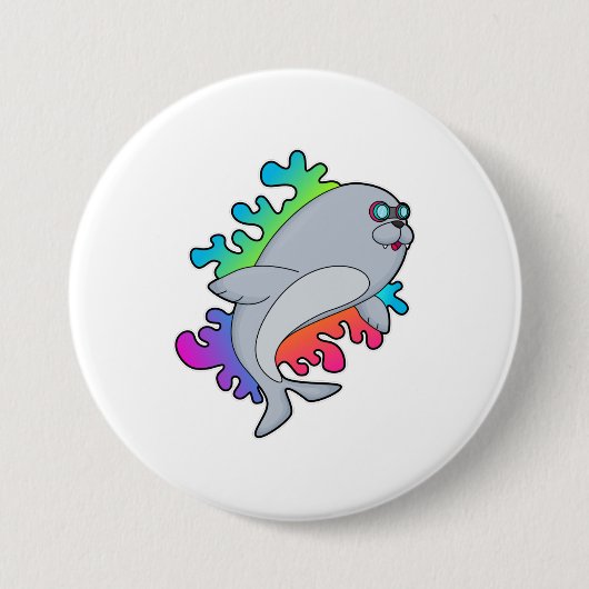 Zegel met bril ronde button 7,6 cm (Voorkant)