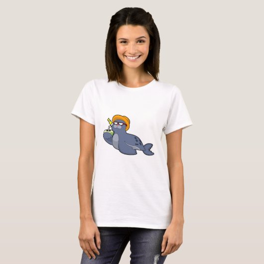 Zegel met kokosnoot t-shirt (Voorkant volledig)