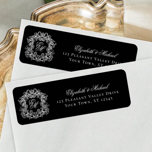 Zegel met monogram zwart trouw retouradres etiket