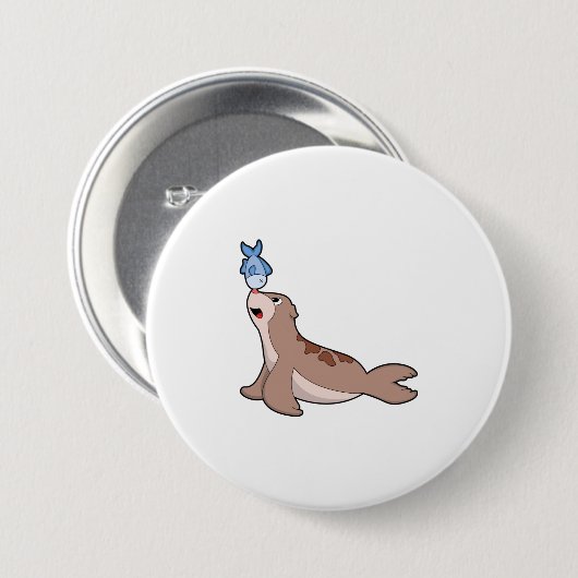 Zegel met vis (2).PNG Ronde Button 7,6 Cm (Voorkant /achterkant)