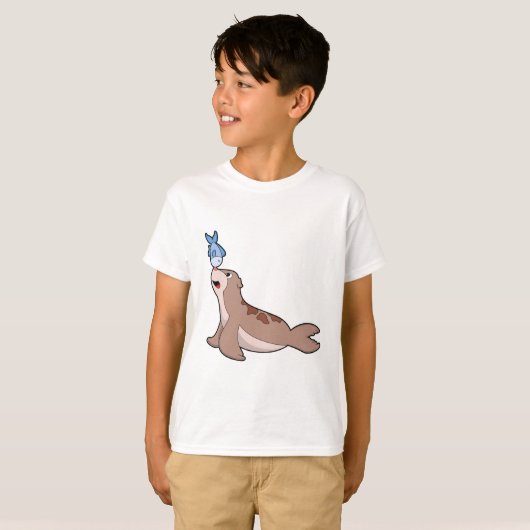 Zegel met vis (2).PNG T-shirt (Voorkant volledig)