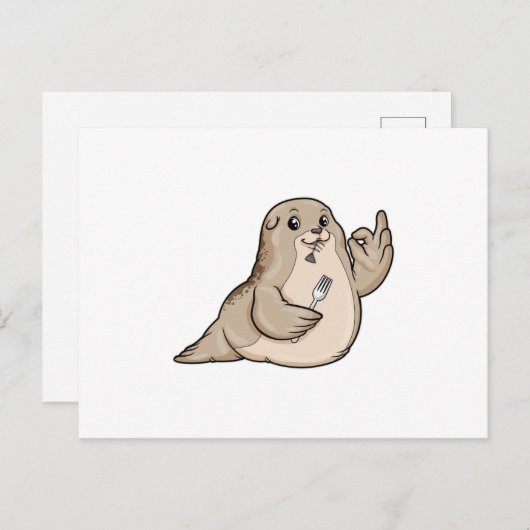 Zegel met vis en vork briefkaart (Voorkant / Achterkant)