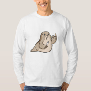 Zegel met vis en vork t-shirt