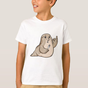 Zegel met vis en vork t-shirt