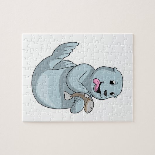 Zegel met vis legpuzzel (Horizontaal)