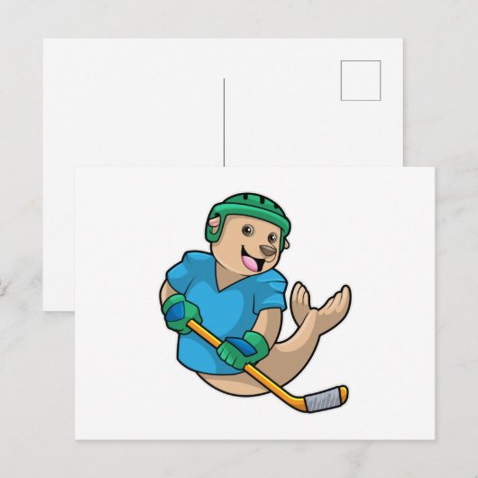 Zegel op ijshockey met ijshockeystick briefkaart (Voorkant / Achterkant)