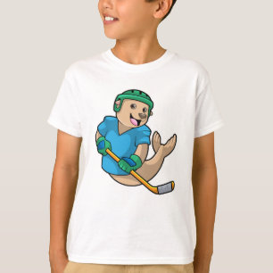 Zegel op ijshockey met ijshockeystick t-shirt