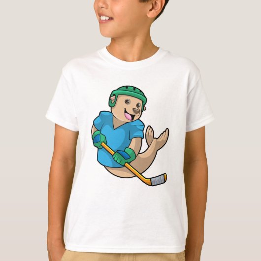 Zegel op ijshockey met ijshockeystick t-shirt (Voorkant)