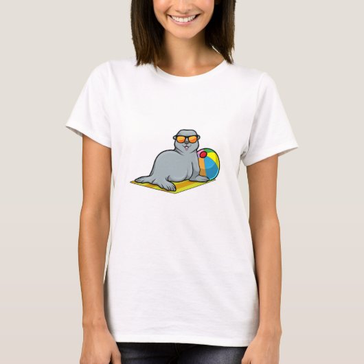 Zegel op zonneschijn met waterpolo en zonnebril t-shirt (Voorkant)