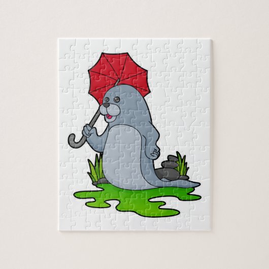 Zegel Raining Umbrella Legpuzzel (Verticaal)