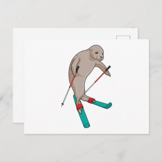 Zegel Skisporter Ski Briefkaart (Voorkant / Achterkant)