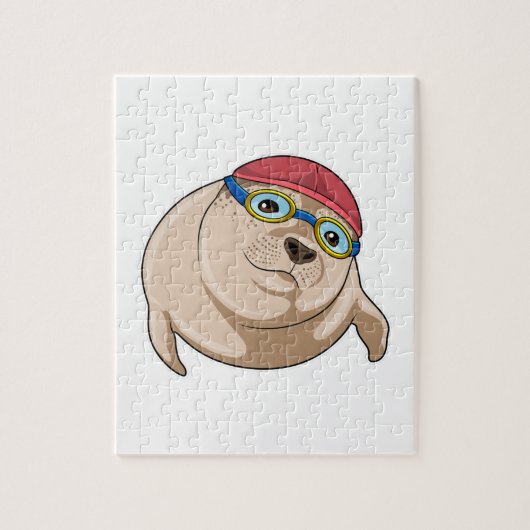 Zegel tijdens het zwemmen met zwembril legpuzzel (Verticaal)