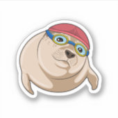 Zegel tijdens het zwemmen met zwembril sticker (Voorkant)