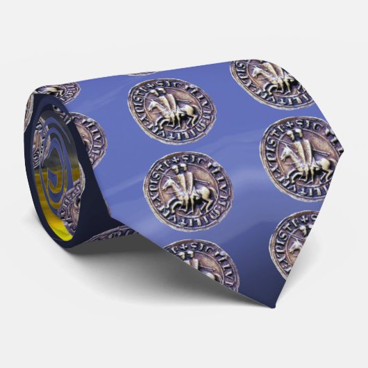 ZEGEL VAN DE RIDDERS TEMPLAR Blauw Grijs Stropdas (Opgerold)