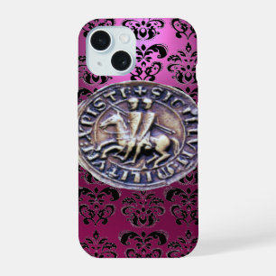 ZEGEL VAN DE TEMPELIER RIDDERS damast zwart roze iPhone 15 Case