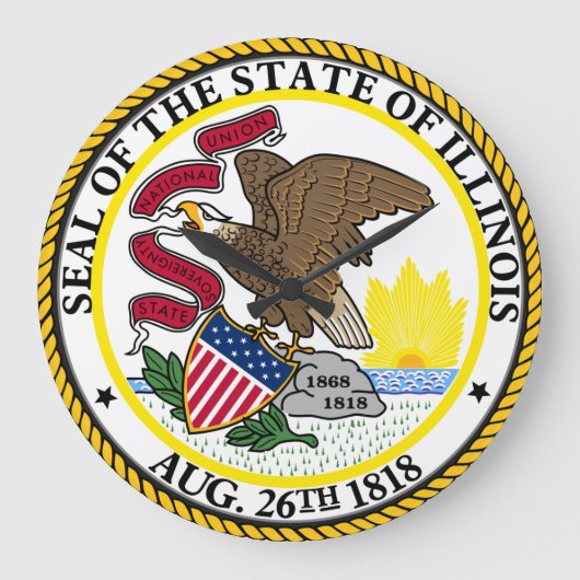 Zegel van Illinois Round Wall Clock Grote Klok (Voorkant)
