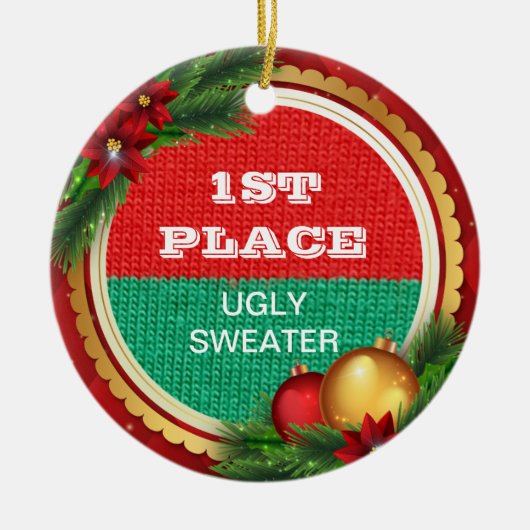 Zegelegant kerstfeest 1e Prijs winnaar Keramisch Ornament (Voorkant)