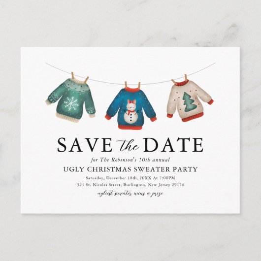 Zegeloze kerstfeest met Sweater Save the Date Aankondigingskaart (Voorkant)