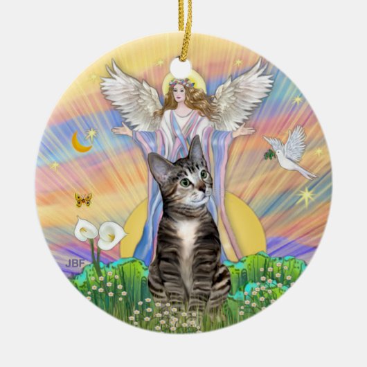 Zegen - Bruine Huiskat 2 Keramisch Ornament (Voorkant)