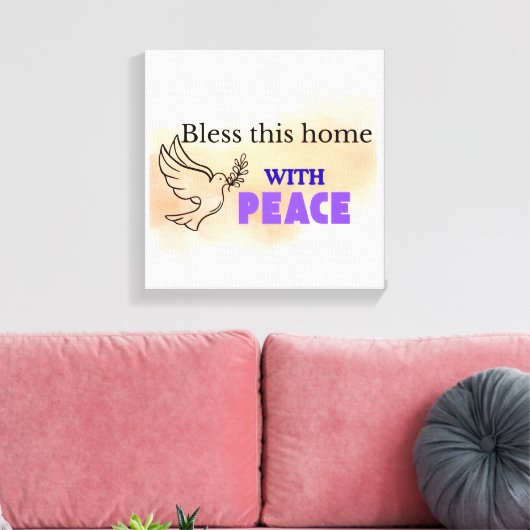 Zegen dit huis met vrede | Christelijke Duivenwand Canvas Afdruk (Insitu (Woonkamer))