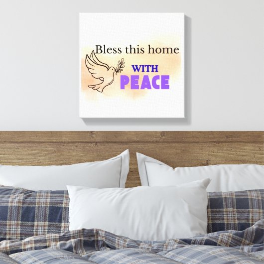 Zegen dit huis met vrede | Christelijke Duivenwand Canvas Afdruk (Insitu (Slaapkamer))