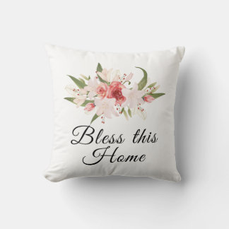 Zegen dit huis waterverf bloemendesign kussen