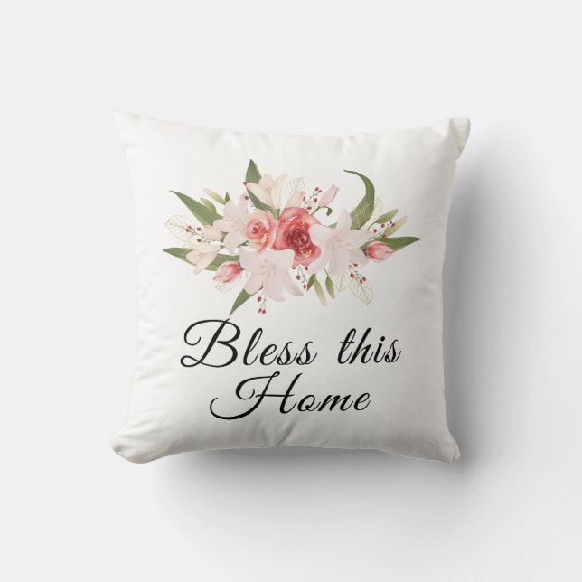 Zegen dit huis waterverf bloemendesign  kussen (Voorkant)