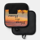 Zegen dit huis zonsondergang silhouet pannenlap (Voorkant / Achterkant)