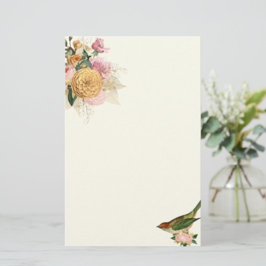  zegen en gouden rozen met zangvogel briefpapier (Staand voorkant)