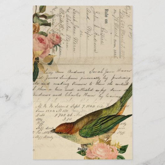  zegen en gouden rozen met zangvogel briefpapier (Achterkant)