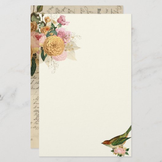  zegen en gouden rozen met zangvogel briefpapier (Voorkant / Achterkant)