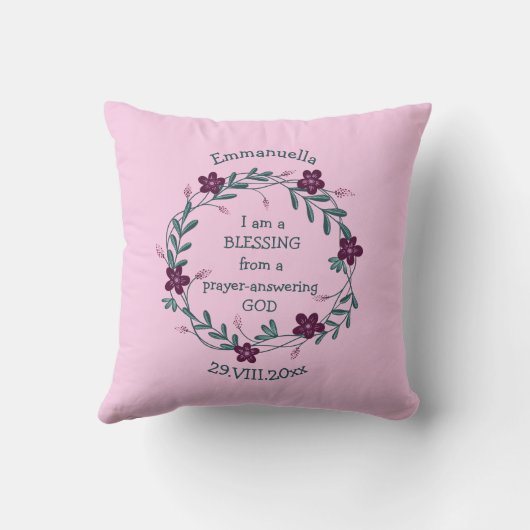 ZEGEN GEBED BEANTWOORDEN GOD | Bloemen Baby PINK Kussen (Achterkant)