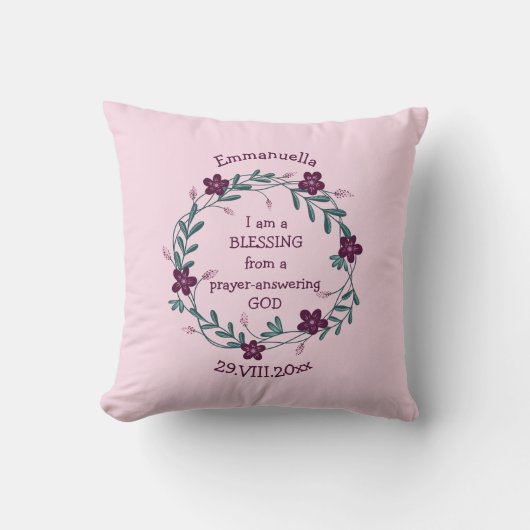 ZEGEN GEBED BEANTWOORDEN GOD | Bloemen Baby PINK Kussen (Voorkant)