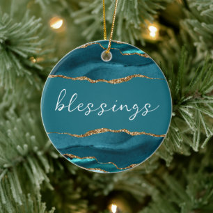 Zegen Inspirerend Woord Teal Turquoise Agaat Keramisch Ornament