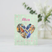 Zegen je hart Inspirerend met veren hart Briefkaart (Staand voorkant)
